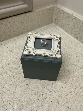 Hobby Lobby Gray Jewelry Box with Cream Frame and Crystal Knob